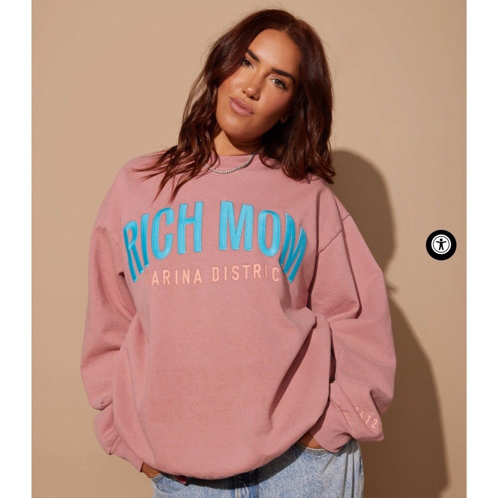 Rich Mom Sweatshirt Womens Large L Limited Marina District Pullover Crew Pink